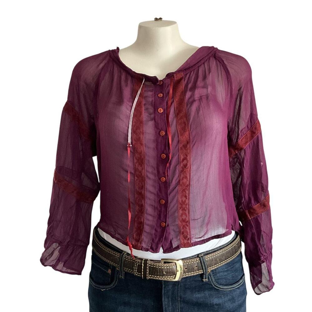 Passport Violet Sheer Button-Up Blouse: Y2K, 2000s